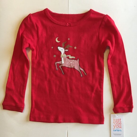 New Christmas Pajamas 2T Reindeer Red Pink Top Pants Tutu Skirt Reindeer - Picture 2 of 7